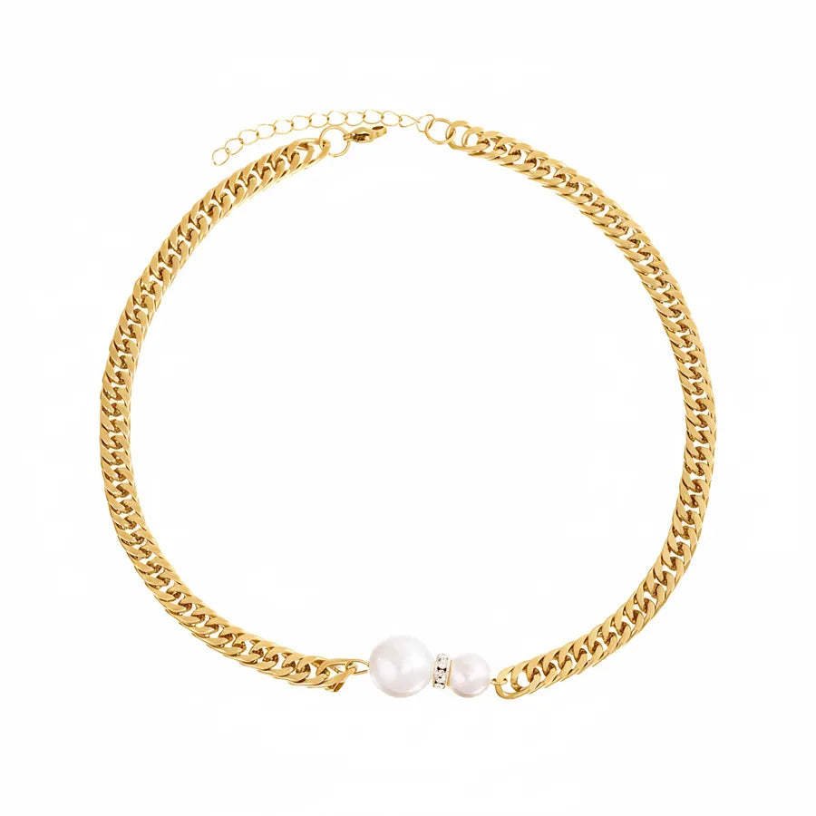 18K Gold Baroque Pearl Choker Necklace 40+5cm Gold Pearl Stainless Steel Necklace