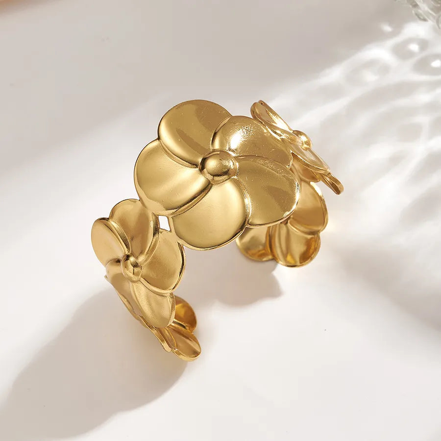 18K Gold Flower Bangle – Stainless Steel