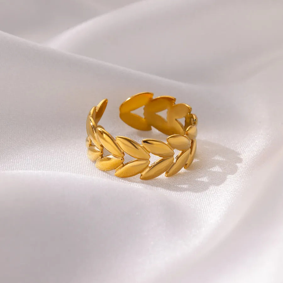 18K Gold Leaf & Flower Open Ring