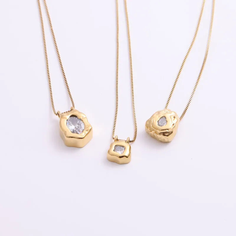 18K Gold Geometric Titanium Necklace with Zirconia