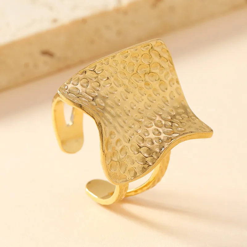 Gold Floral Butterfly Stainless Steel Ring Average Size Irregular Quadrilateral