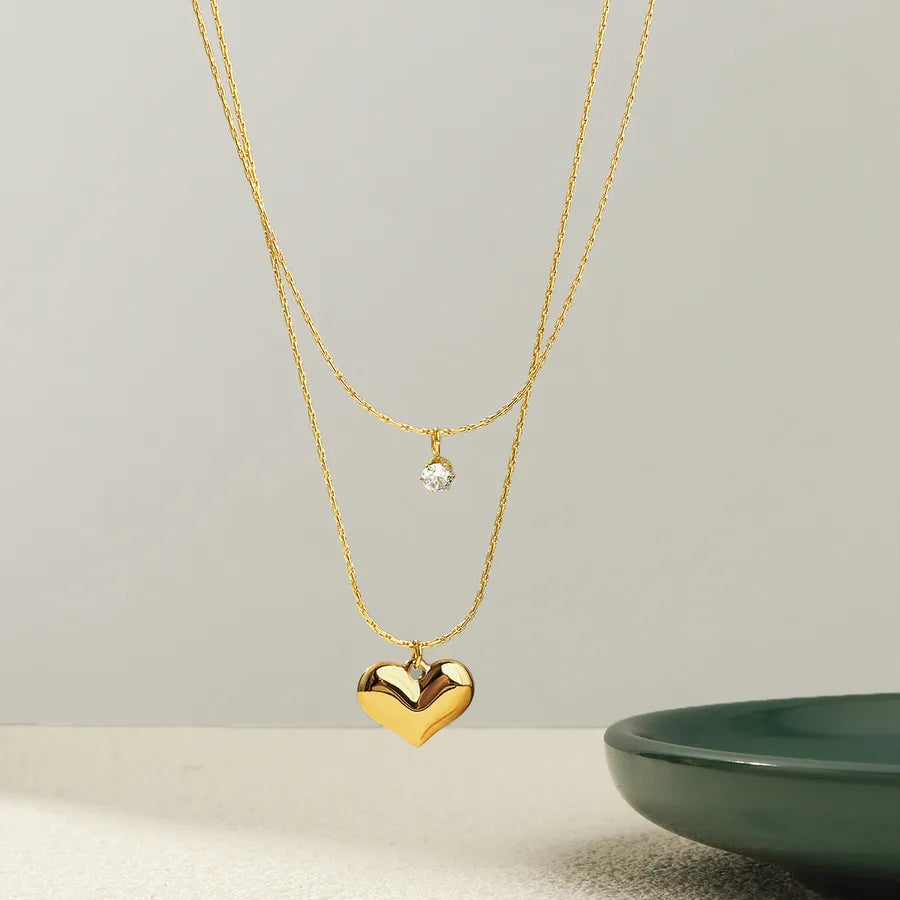 Double Layer Gold Heart Necklace – 18K Plated