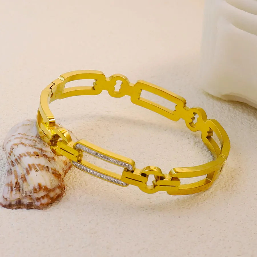 18K Gold Plated Zircon Hollow Stainless Steel Bracelet Average Size Gold Style 1
