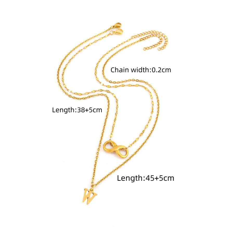 Gold Plated Initial & Infinity Layered Necklace Set Gold W