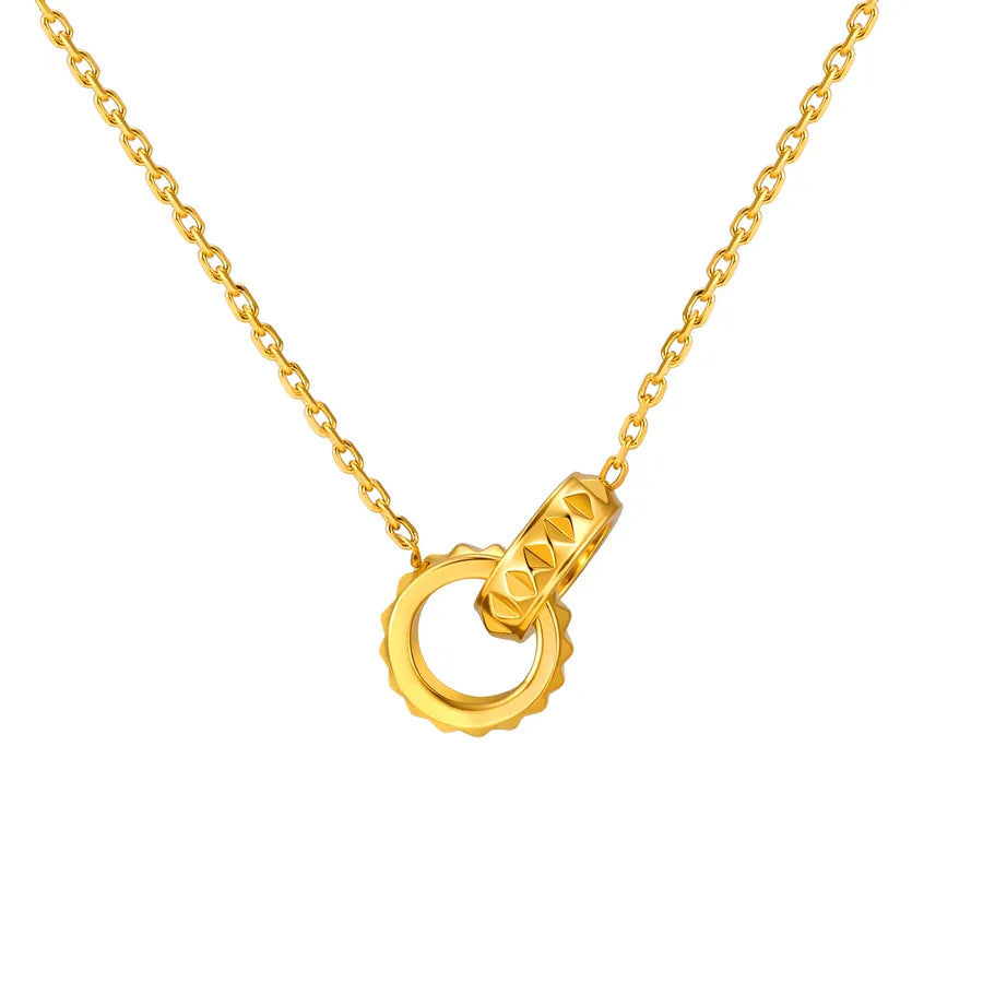 18K Gold Plated Stainless Steel Double Ring Necklace