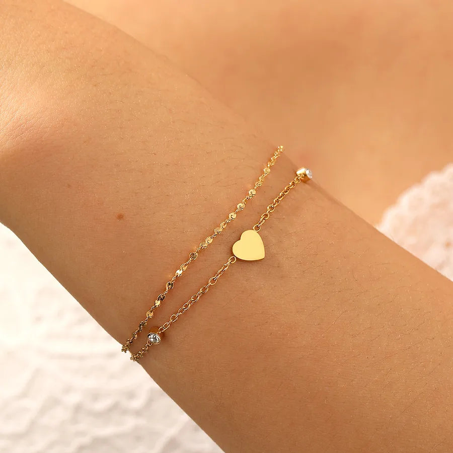 Gold Heart Double Layer Bracelet for Women