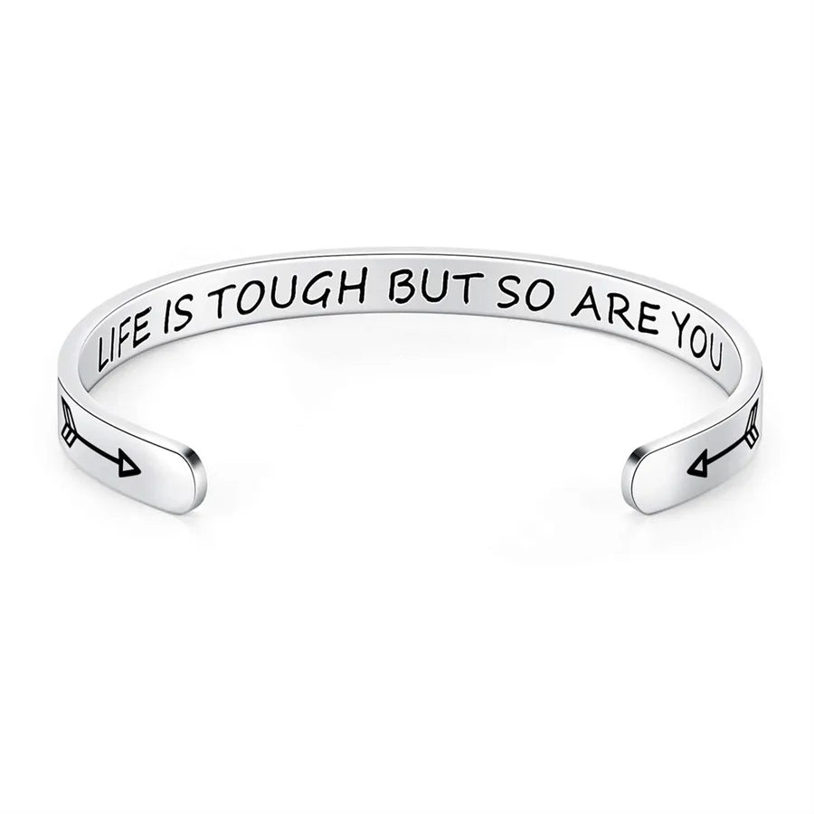 Retro Heart Stainless Steel Bangle 48- Life Is Tough but So Are Iu