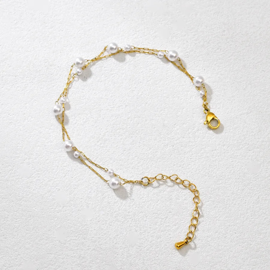 Gold Plated Double Layer Pearl Bracelet