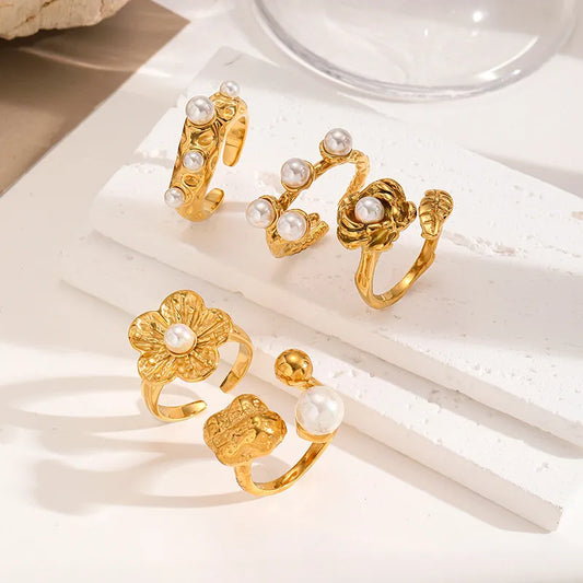 Gold Plated Flower Open Ring for Women