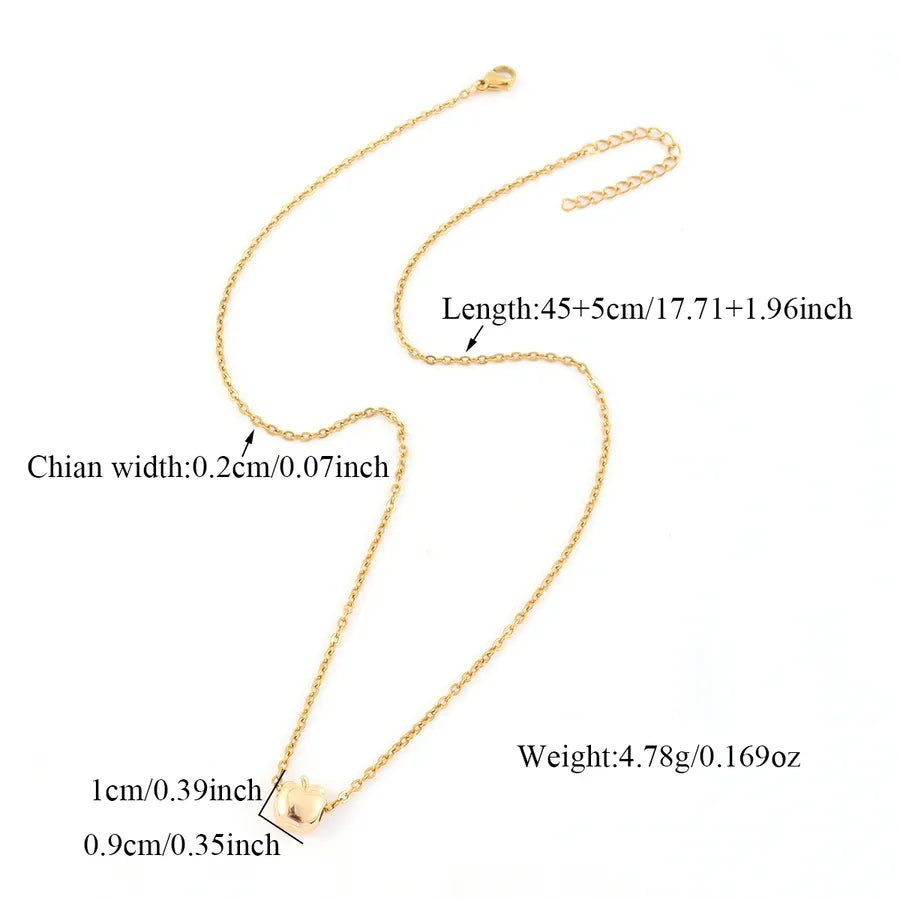 Gold Apple Pendant Necklace – Stainless Steel