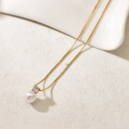 Gold Pearl Zircon Pendant Necklace for Women