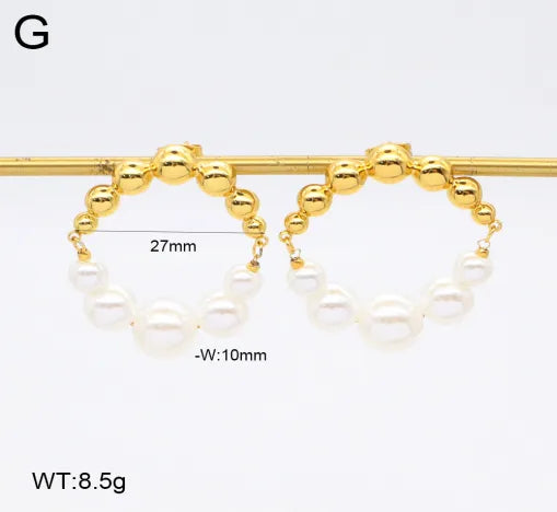 Gold Flower Pearl Drop Earrings Auricular Needle 0.8 Hoop Pearl Earrings 1 Pair Package