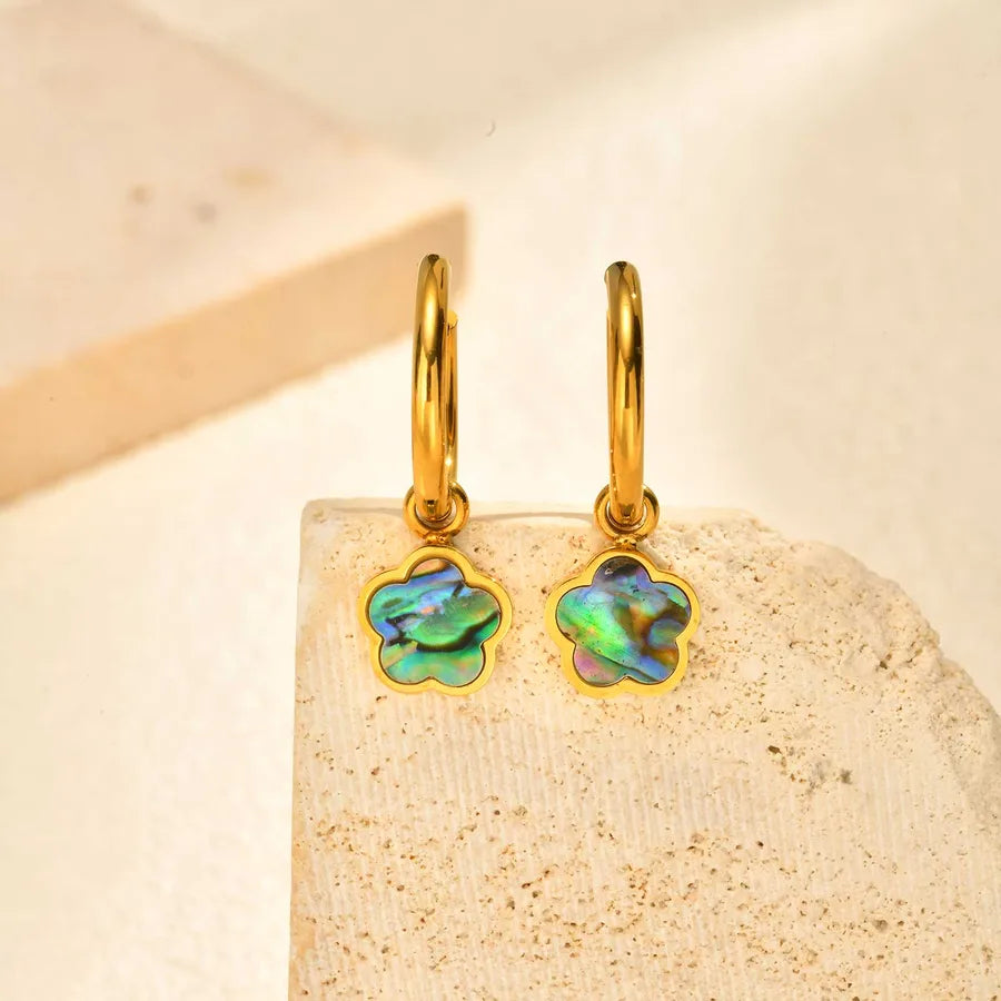 Gold Plated Abalone Flower Earrings