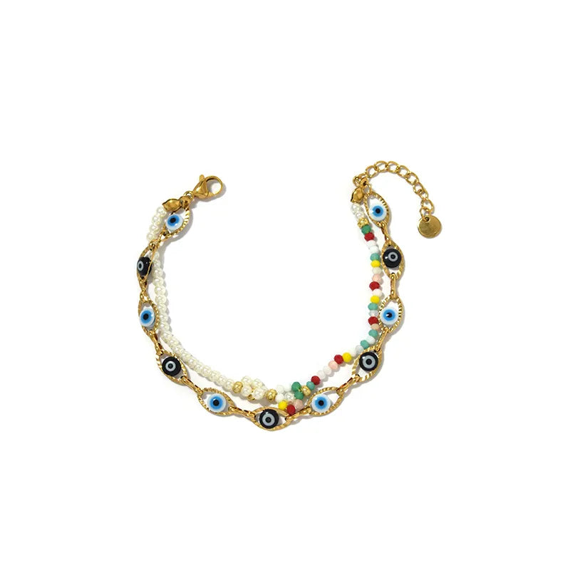 18K Gold Boho Eye & Flower Stainless Steel Bracelet BH0161-02-Blackandblue