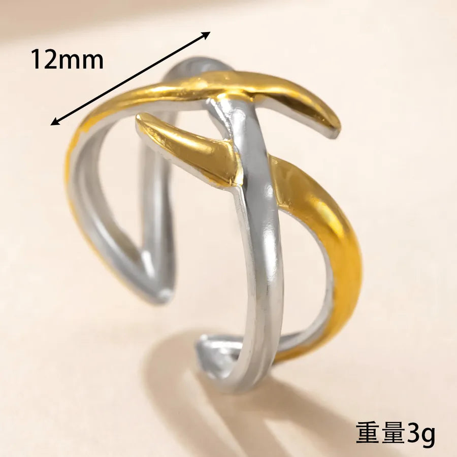 Geometric Gold-Plated Titanium Steel Ring Average Size YYJZ739