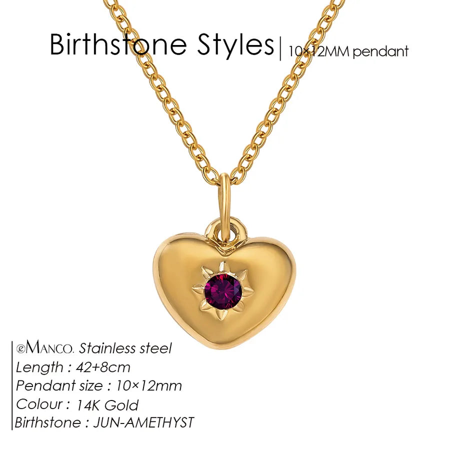 14K Gold Heart Birthstone Necklace for Women June Purple Gold