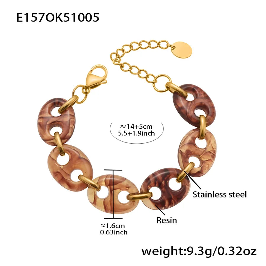 18K Gold Plated Geometric Stainless Steel Bracelet E156-Amber Bracelet 14+5cm