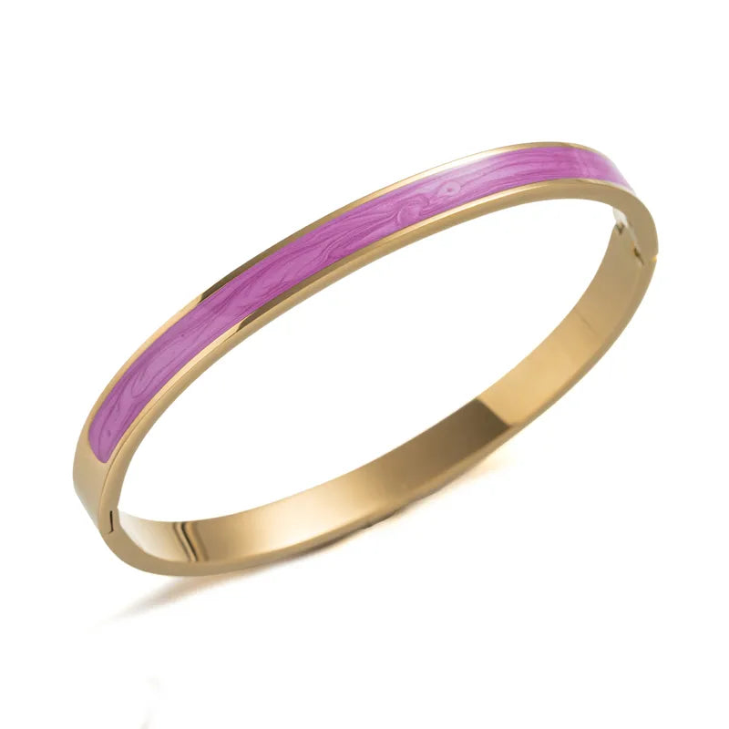 Gold Plated Zircon Enamel Stainless Steel Bracelet Golden Purple