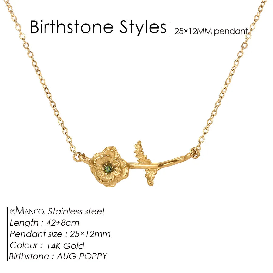 14K Gold Plated Flower Pendant Necklace August Olive Green 14K Gold