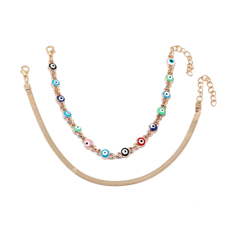 Turkish Evil Eye Anklet Set – Geometric Design (2pcs)