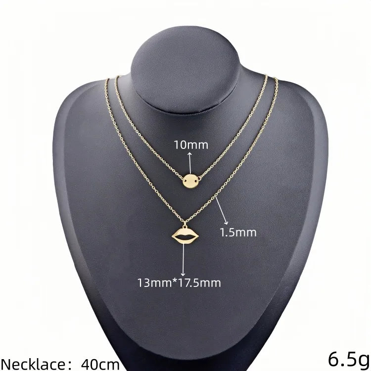 Gold Plated Stainless Steel Layered Pendant Necklace
