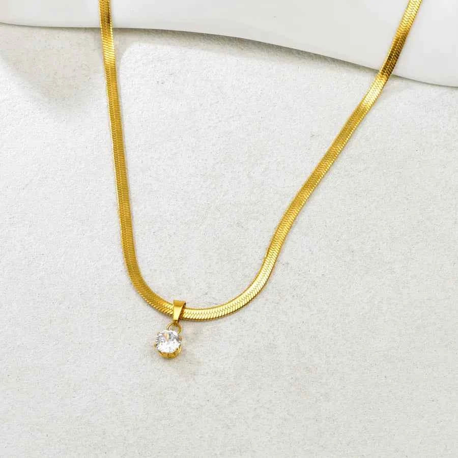 18K Gold Plated Square Zircon Pendant Necklace