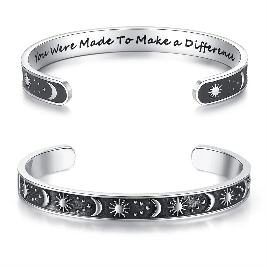 Retro Heart Stainless Steel Bangle 39-Graduation Gifts - Sun & Moon -y