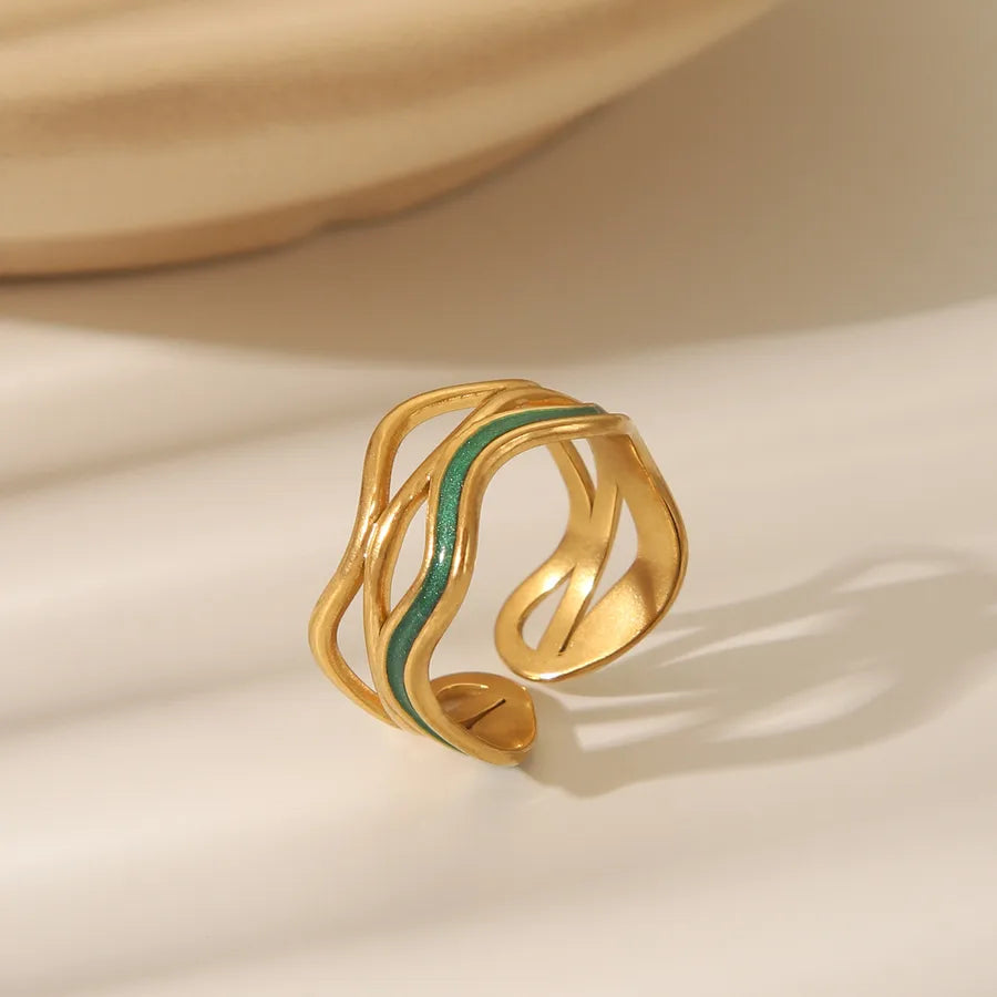 Retro Irregular Gold Stainless Steel Ring Adjustable Opening W1048B