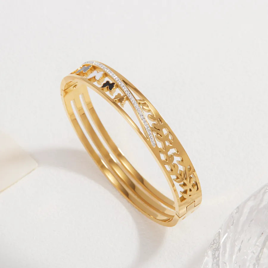 18K Gold Plated Butterfly & Star Stainless Steel Bangle