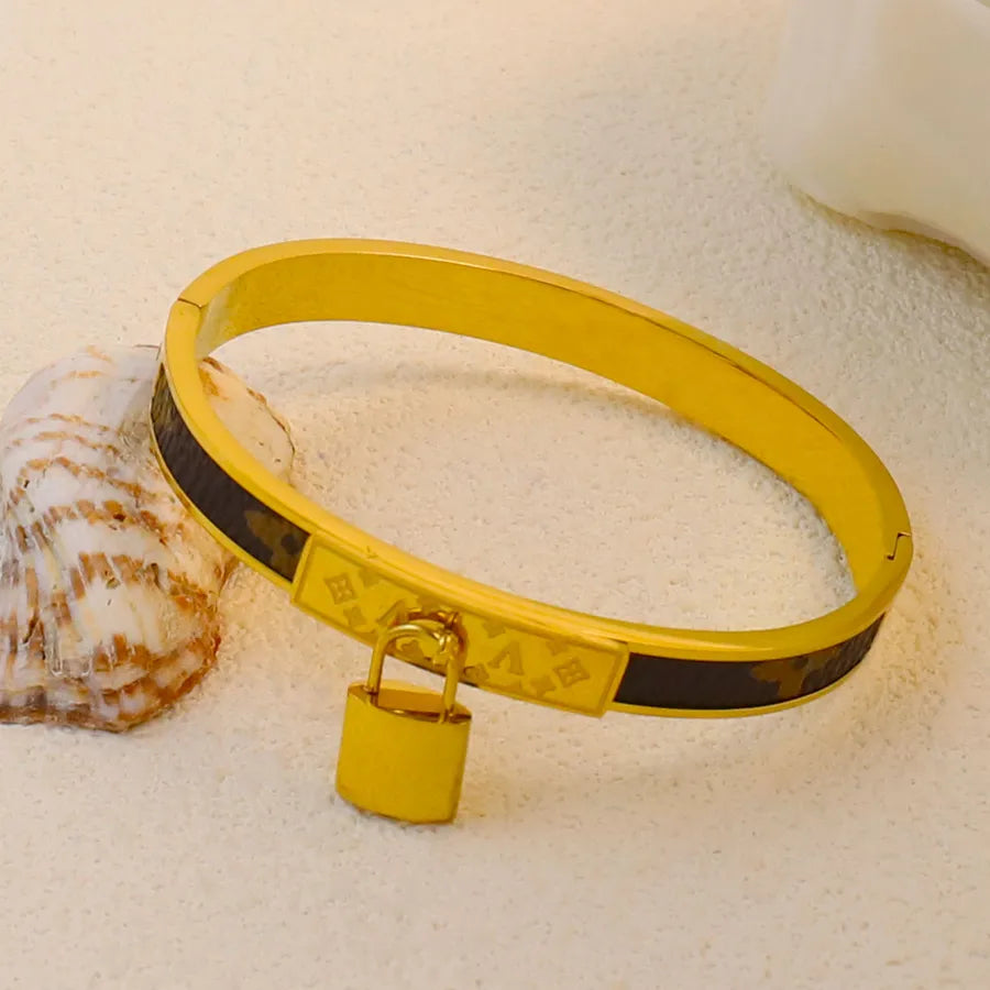 18K Gold Plated Zircon Hollow Stainless Steel Bracelet Average Size Gold Style 9