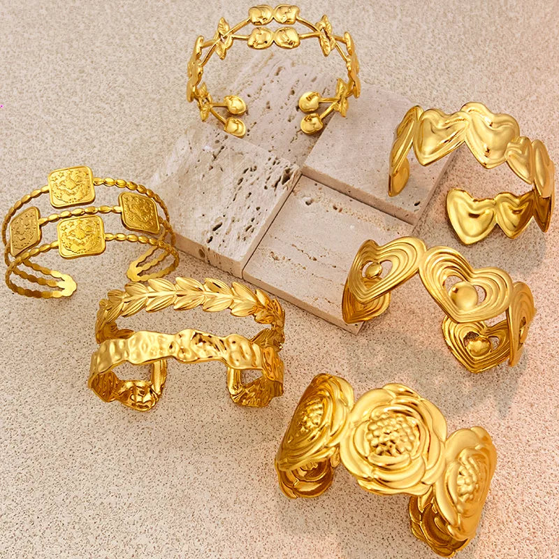 Gold Plated Stainless Steel Heart Cherry Bracelet