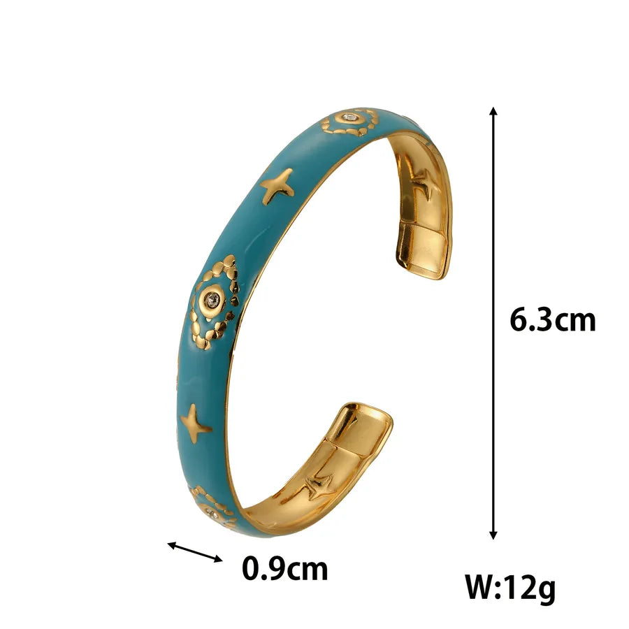 18K Gold Plated Emerald Bamboo Cuff Bracelet E694-ax 18k