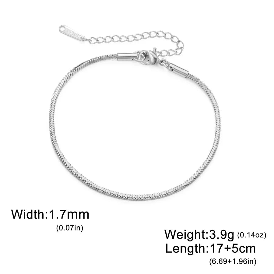 Gold Stainless Steel Cuban Link Bracelet Steel Color 2MM Square Soft Snake Chain