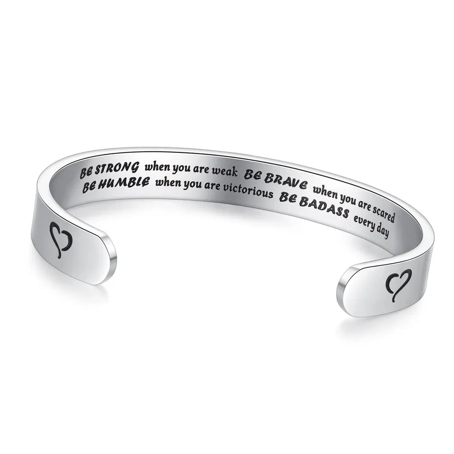 Retro Heart Stainless Steel Bangle 10- Be Strong When You Are Weak
