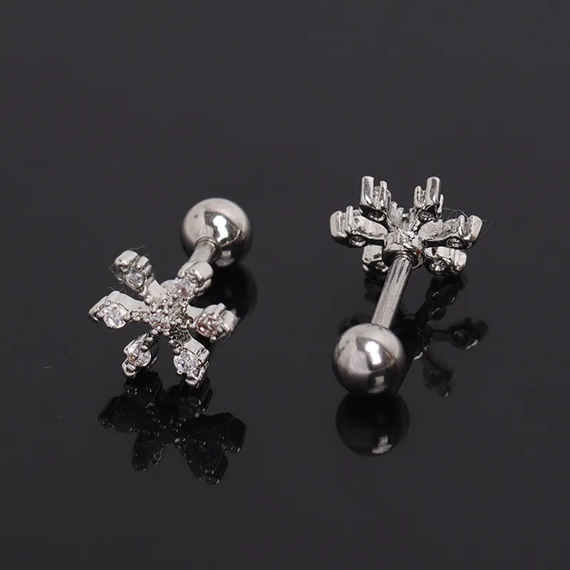 Stainless Steel Snowflake Ear Stud