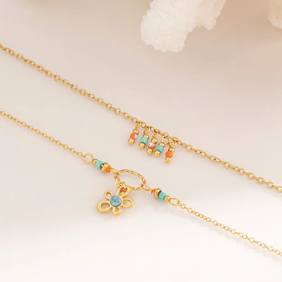 Layered Floral Stainless Steel Bracelet