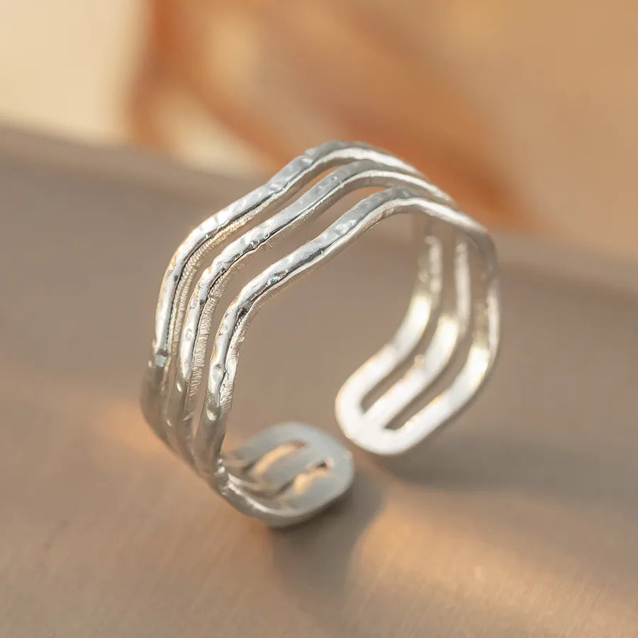 Geometric Titanium Steel Open Ring for Women K414 Steel Color Ring Open