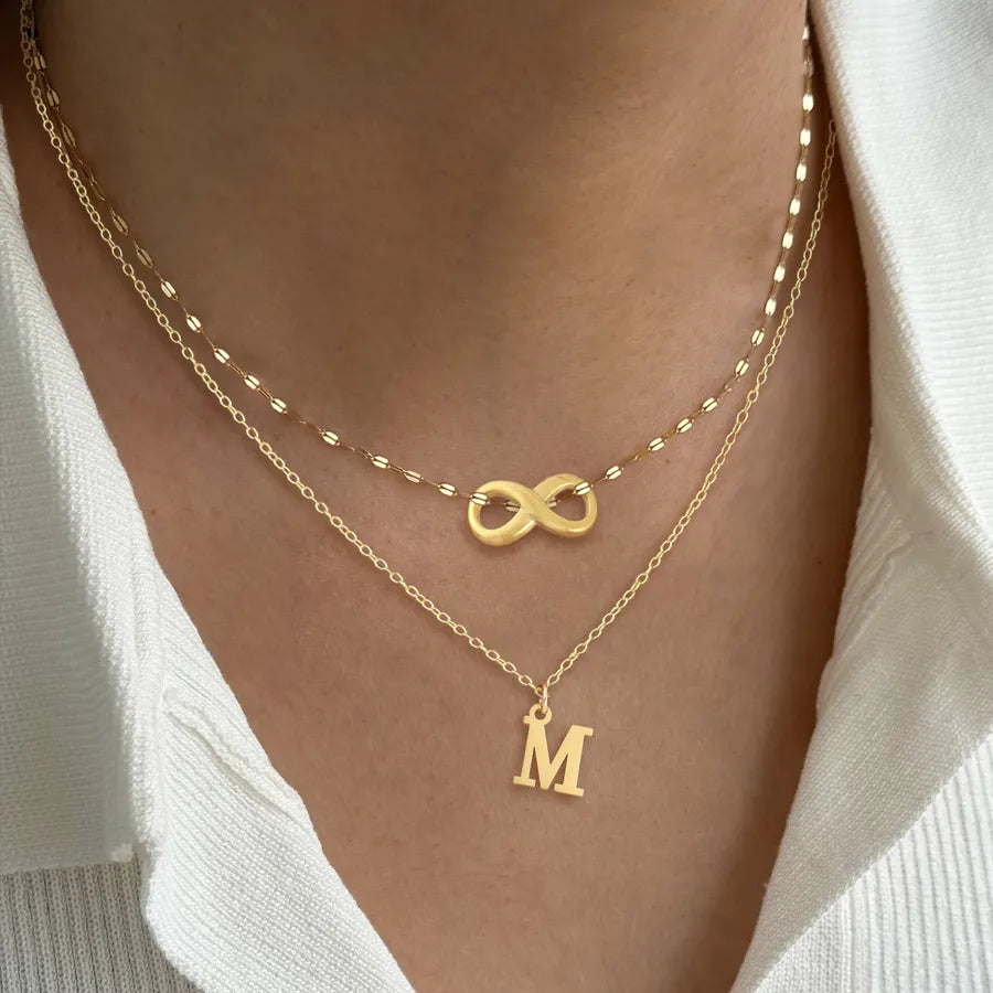 Gold Plated Initial & Infinity Layered Necklace Set