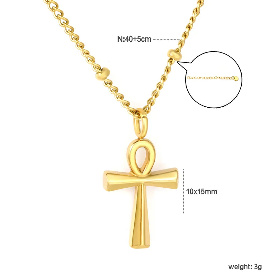 Gold Cross & Heart Stainless Steel Necklace NE2F6701G