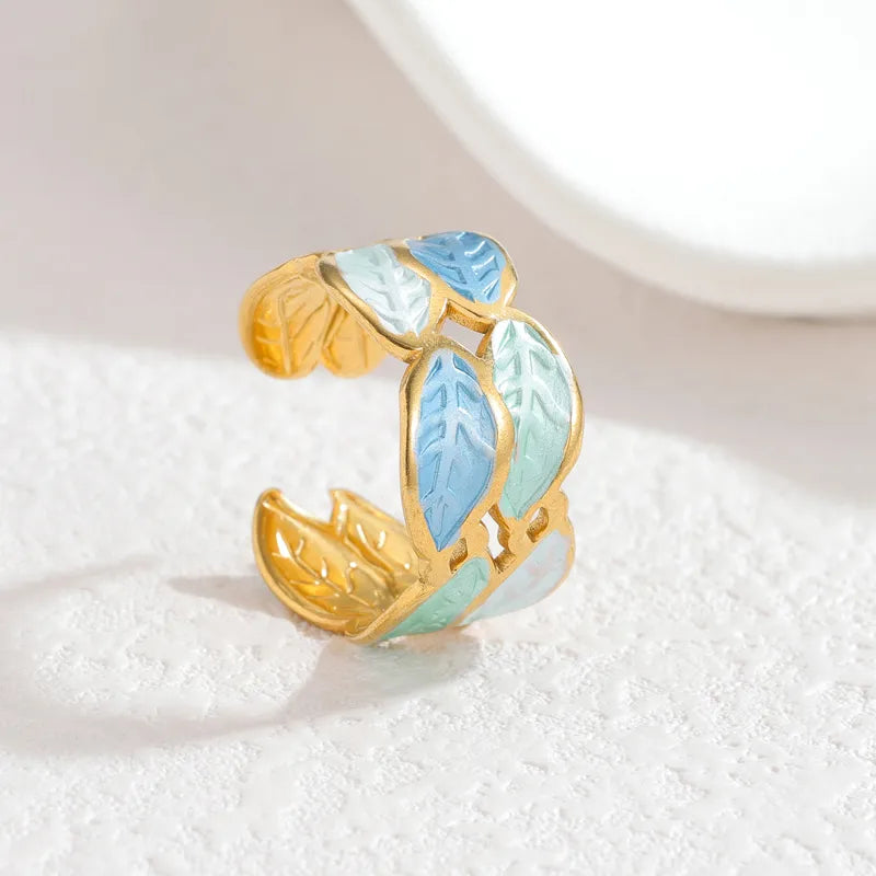 18K Gold Plated Enamel Stainless Steel Ring R877-Blue