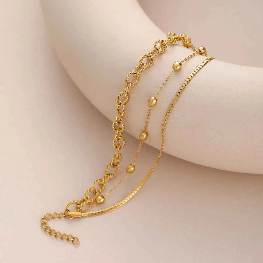 18K Gold Plated Multi-Layer Beaded Necklace Set