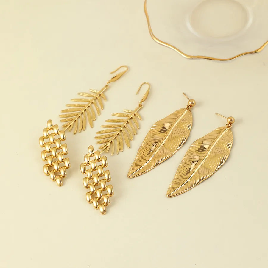 Retro Gold Plated Leaf Stud Earrings