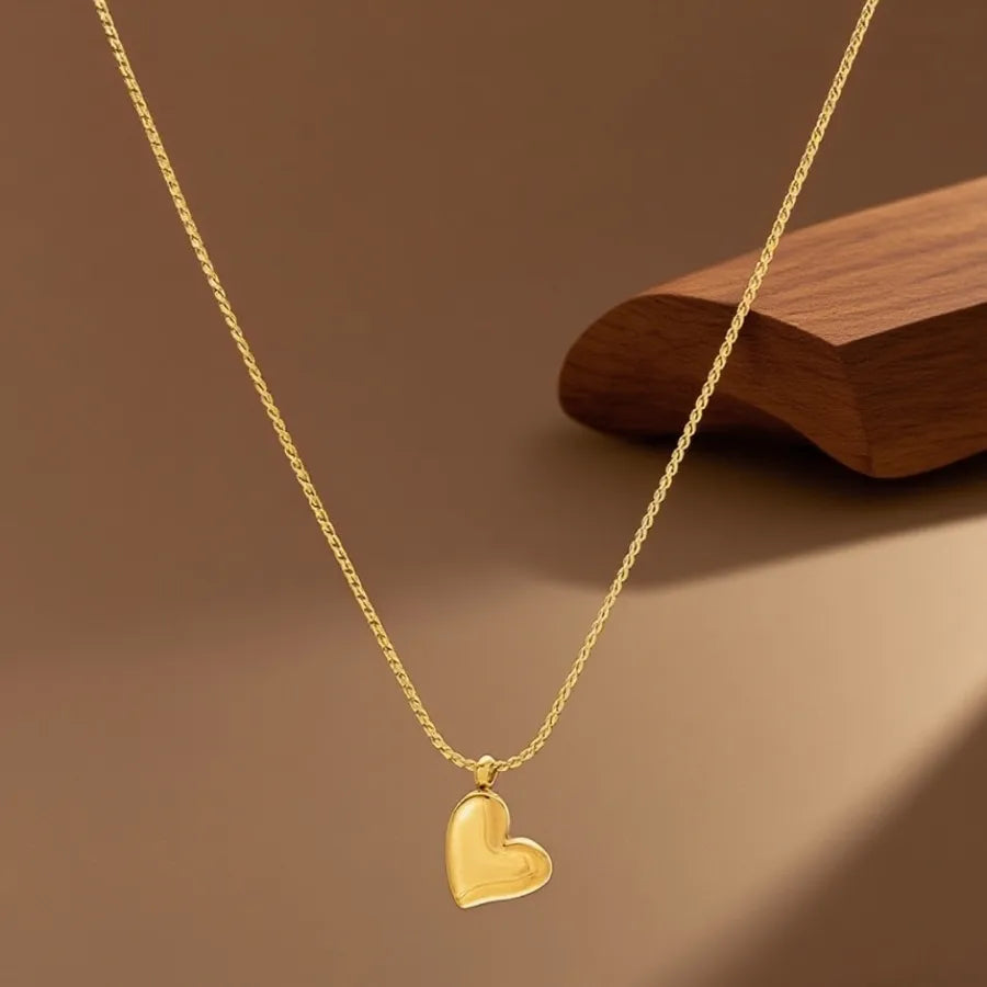 Elegant Titanium Steel Pendant Necklace X0456-Heart-Shaped-Necklace- Gold