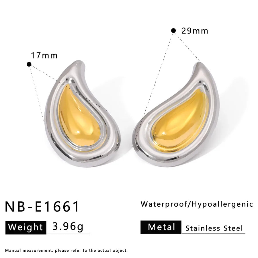 Two-Tone 18K Gold Plated Stainless Steel Earrings Average Size NB-E1661