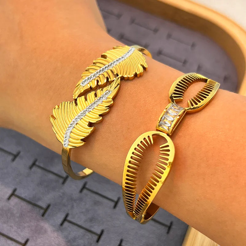 Gold Plated Stainless Steel Diamond Bangle