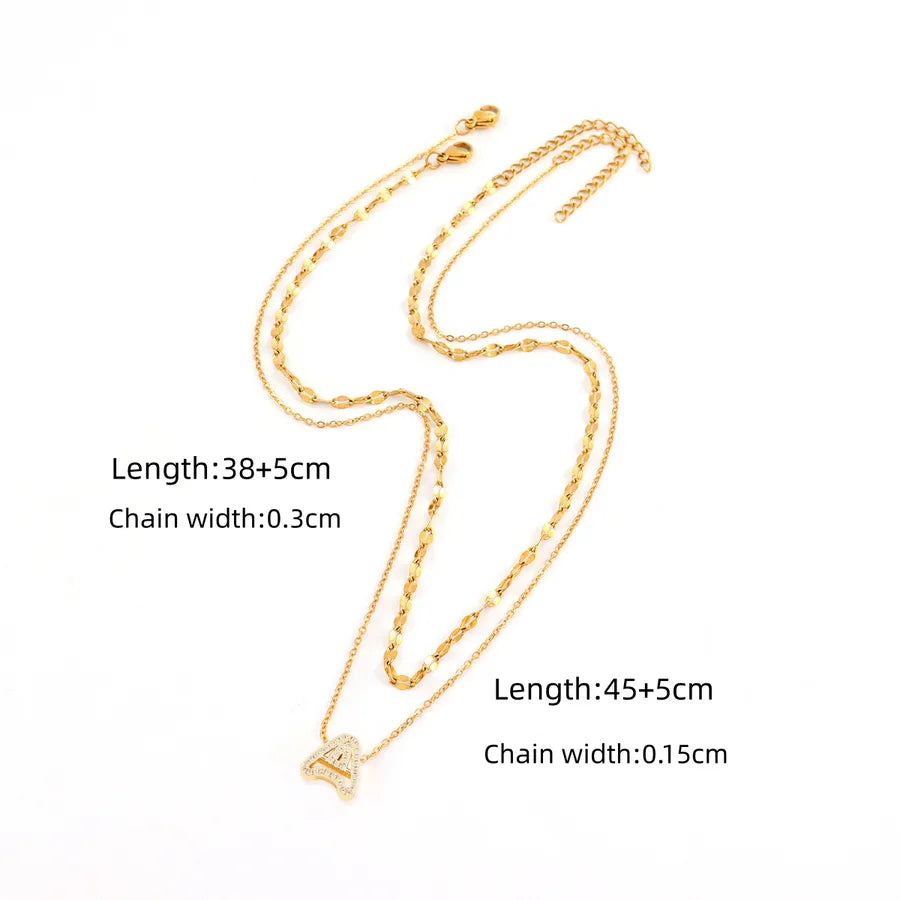 Gold Initial Pendant & Layered Chain Necklace Set Gold A