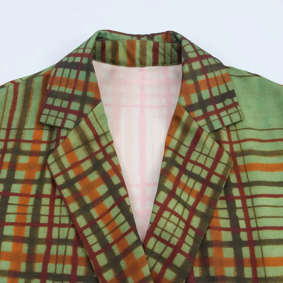 Women's Green Plaid Blazer Jacket