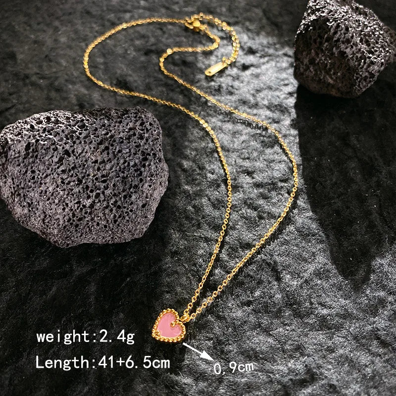 Pink Mini Heart Pendant Necklace for Women Gold - Pink Little Heart Necklace