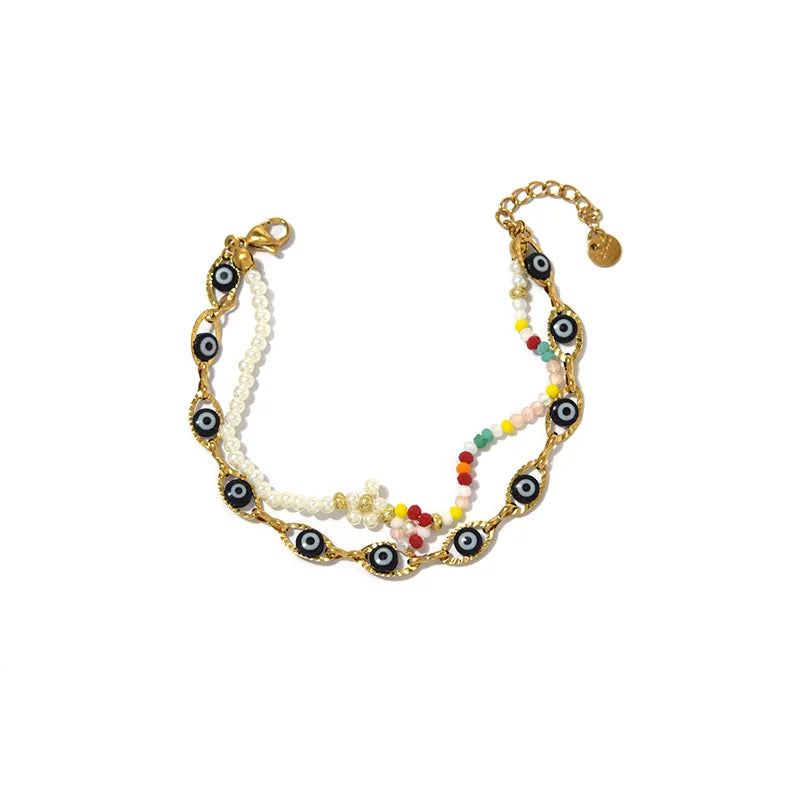 18K Gold Boho Eye & Flower Stainless Steel Bracelet BH0161-02-Black