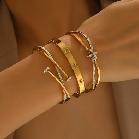 Gold Plated Star & Knot Bangle for Women